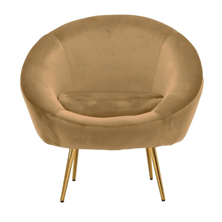 VELVET - Fauteuil design en forme de disque en velours noisette