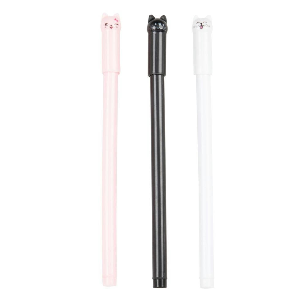KITTY - Stylos chat noir, blanc et rose (x3)
