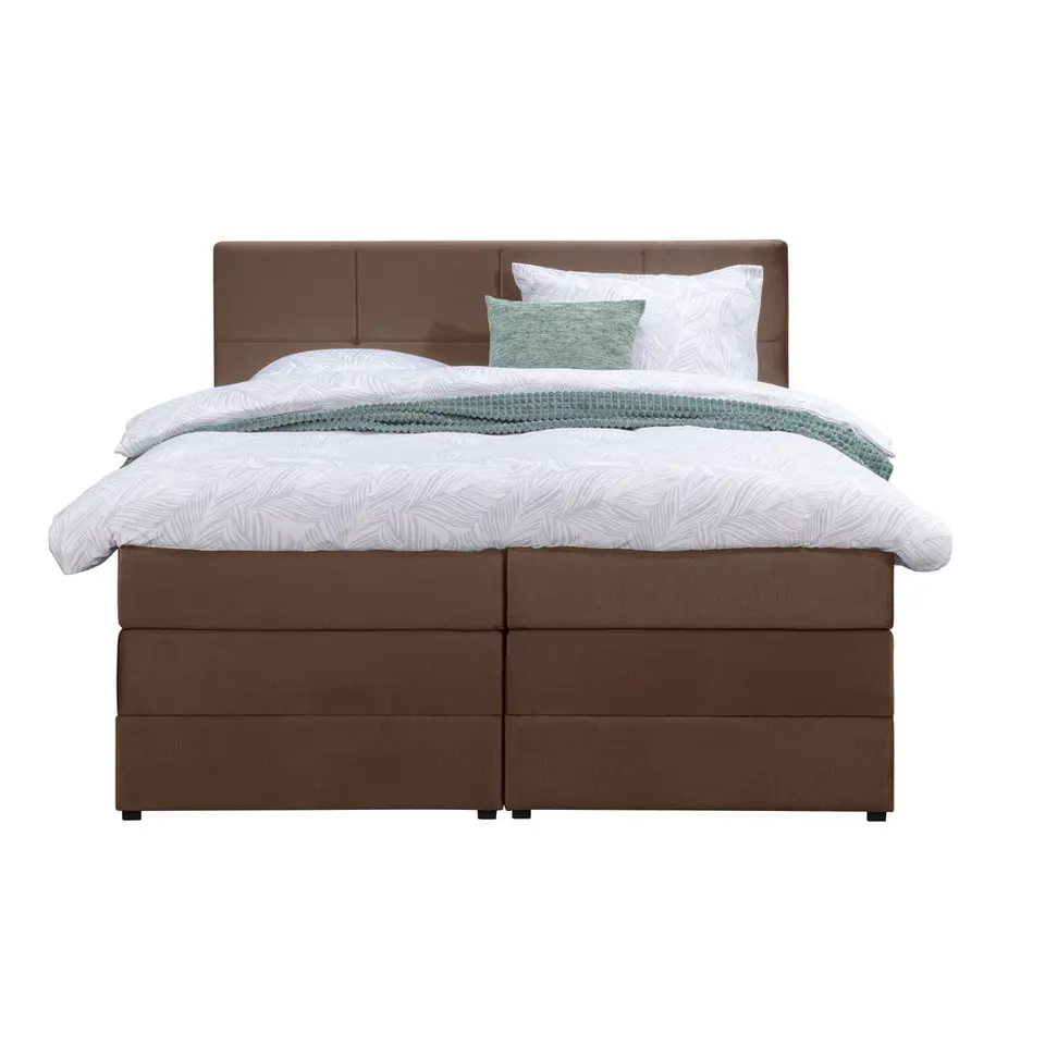 Boxspring met opbergruimte Liv geblokt - bruin - 180x200 cm