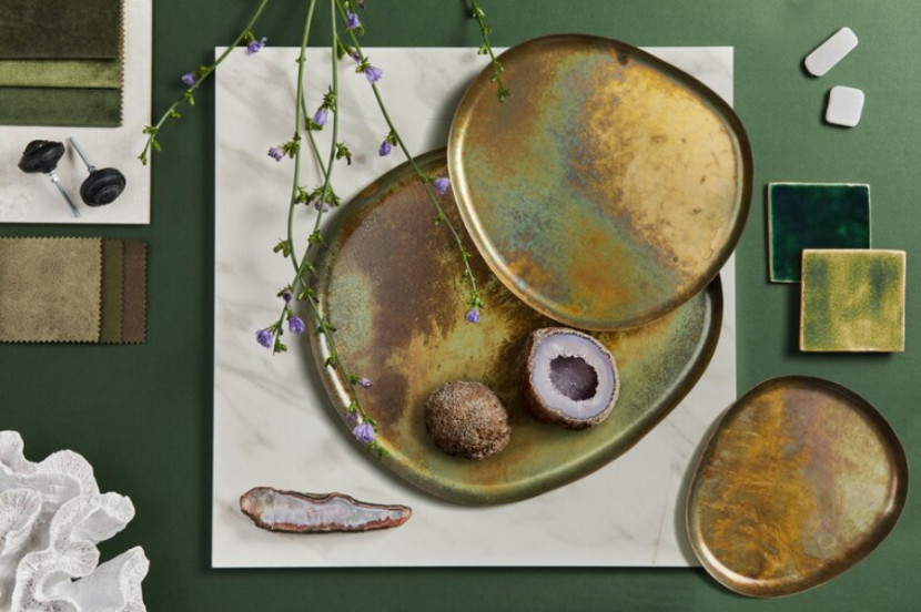 Patera ceramiczna 33x28x2 Ruth brązowa zielona