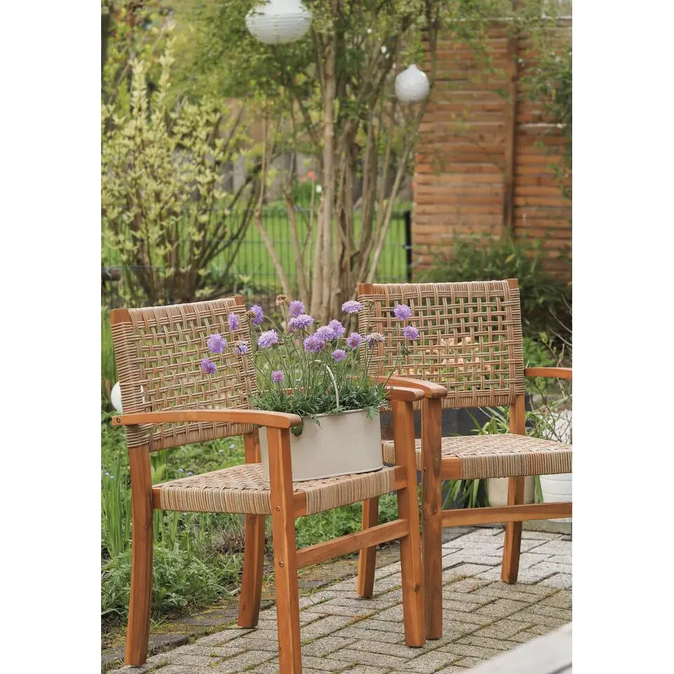 Set van 2 tuinstoelen van acacia en touw