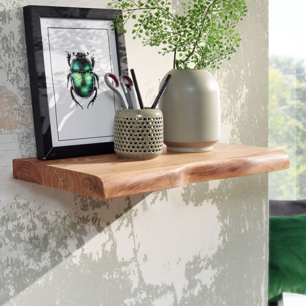 FineBuy Półka ścienna lite drewno akacjowe brązowy 40 cm