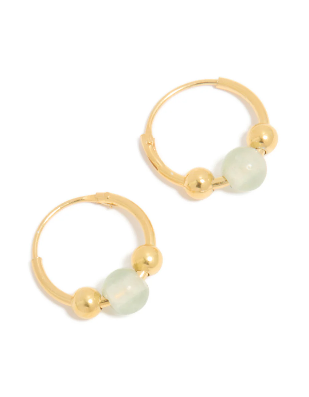 Gold Plated Sterling Silver Green Semi-Precious Stone Hoop Earrings