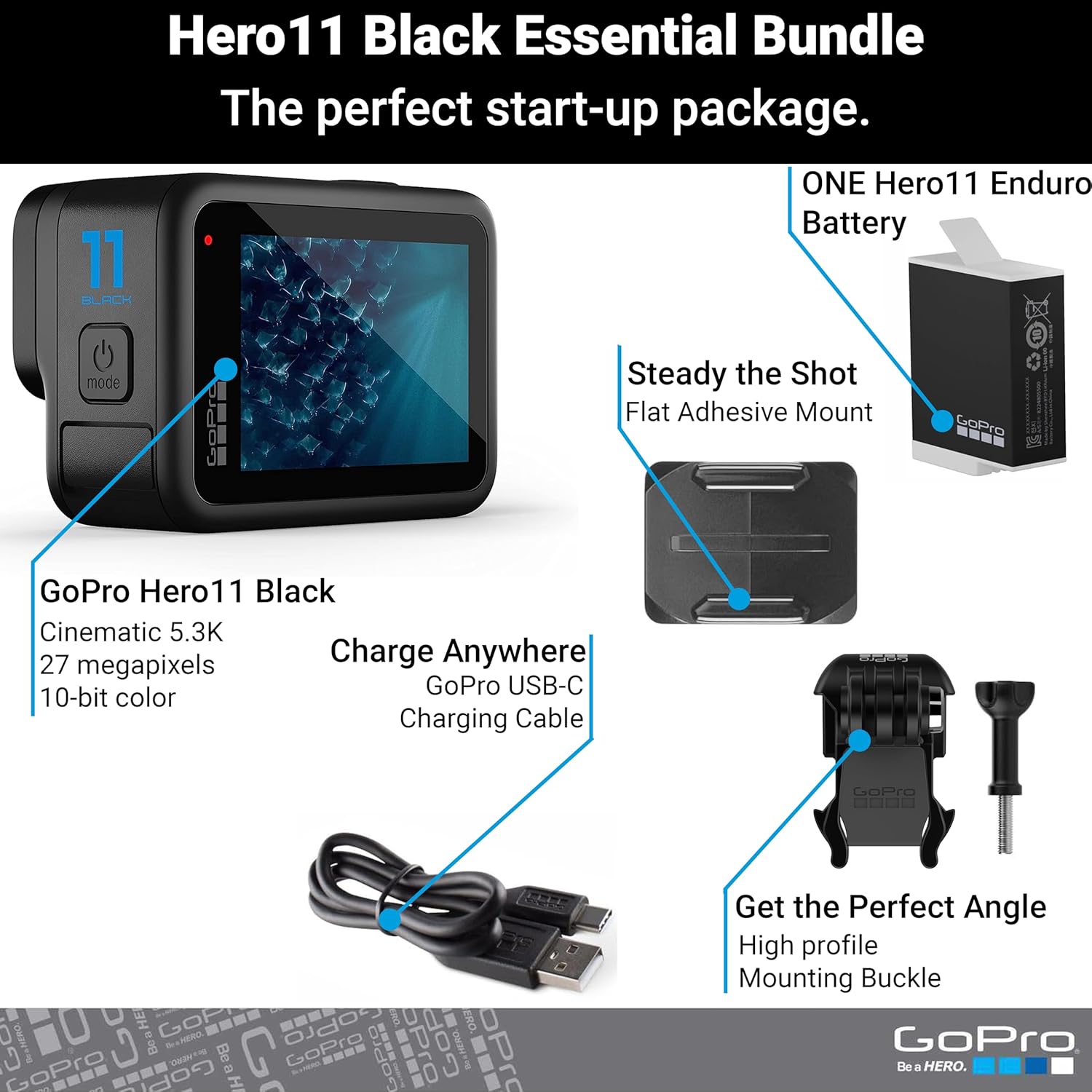 GoPro HERO11 Black – E-Commerce Packaging - Waterproof Action Camera with 5.3K60 Ultra HD Video  27MP Photos  1/1.9 Image Sensor  Live Streaming  Webcam  Stabilization