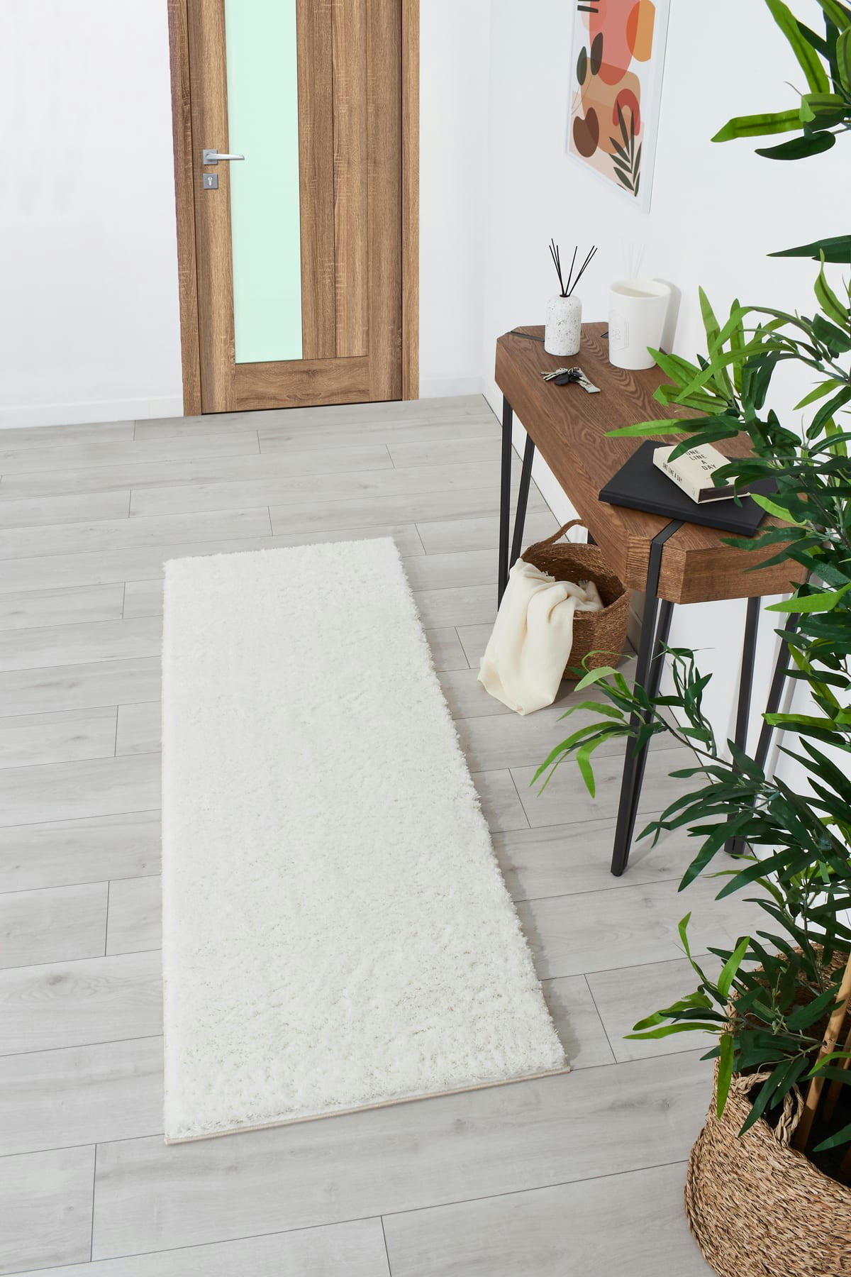 COSY - Tapis en polyester brillant motif uni blanc 80x150