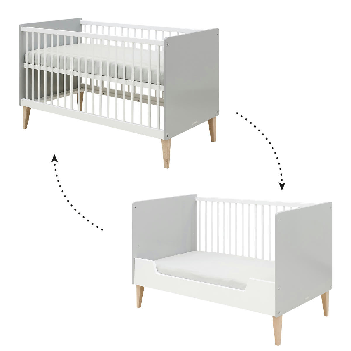 EMMA - Lit évolutif 70x140 blanc gris