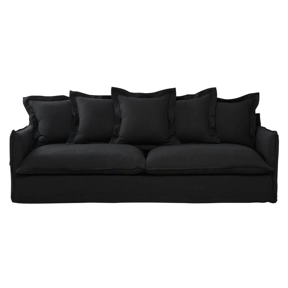 Barcelone - Canapé 5 places en lin lavé gris anthracite