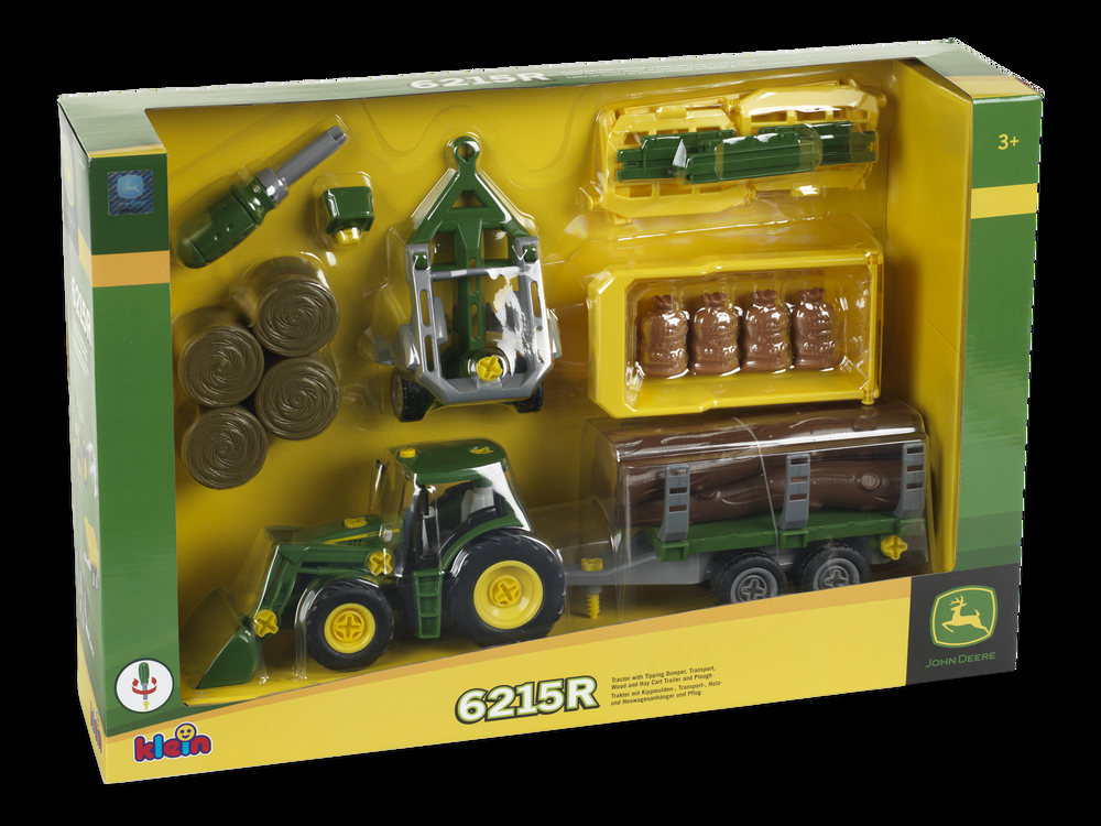 John Deere Farming Toy Playset With Tractor, Dumper, Trailer, Plough, Hay & Logs, Ages 3+