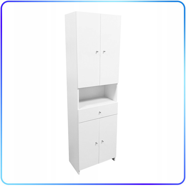 Słupek Łazienkowy 170x50 Front Połysk Biały 2 Półki Szuflada