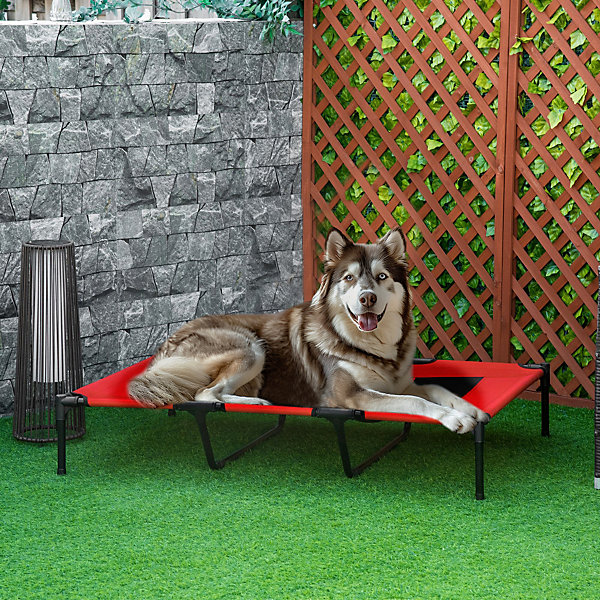 Lit sur pieds XXL pour chien chat lit de camp animal lit surélevé Oxford textilène micro-perforé dim. 122L x 92l x 23H cm rouge