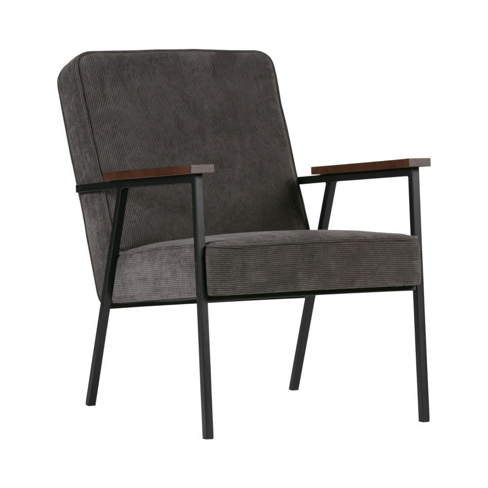 SALLY - Fauteuil en velours côtelé et métal gris foncé