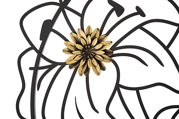 Panneau décoratif 3D fleurs en métal noir 63x2x69 cm