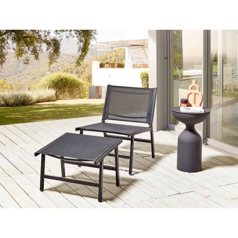 MARCEDDI -Tuinstoel met voetenbank - Zwart - Textileen