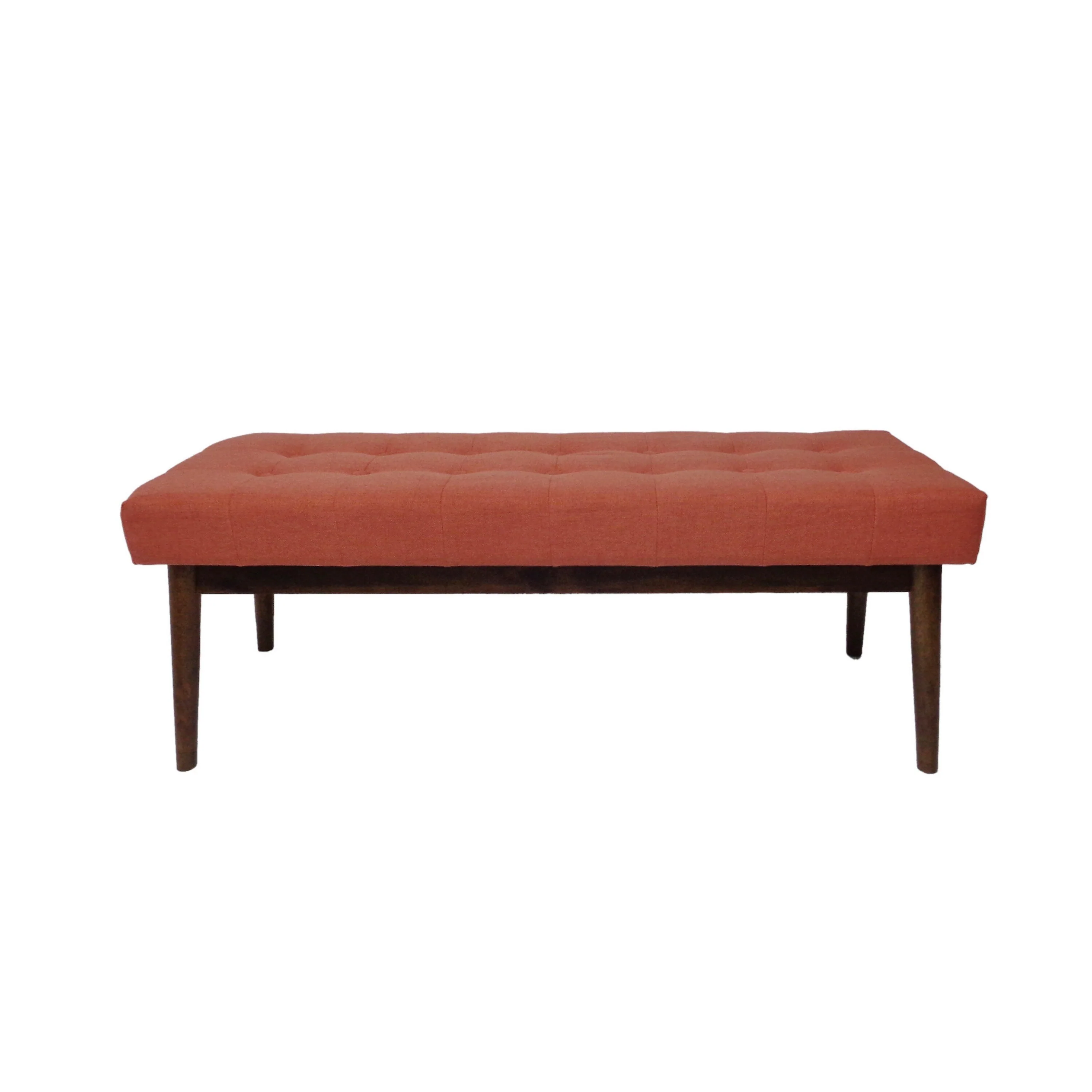 Lam Accent Ottoman Bench, 44 Inch Button Tufted Design, Coral Orange