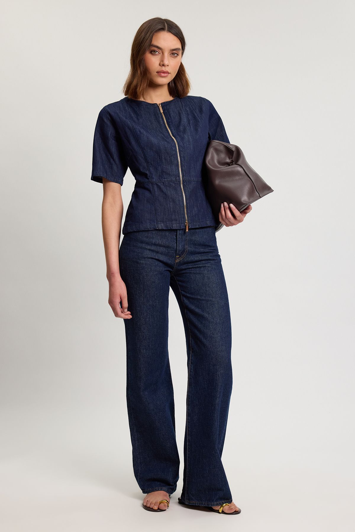 KarenMillen Denim Zip Up Top