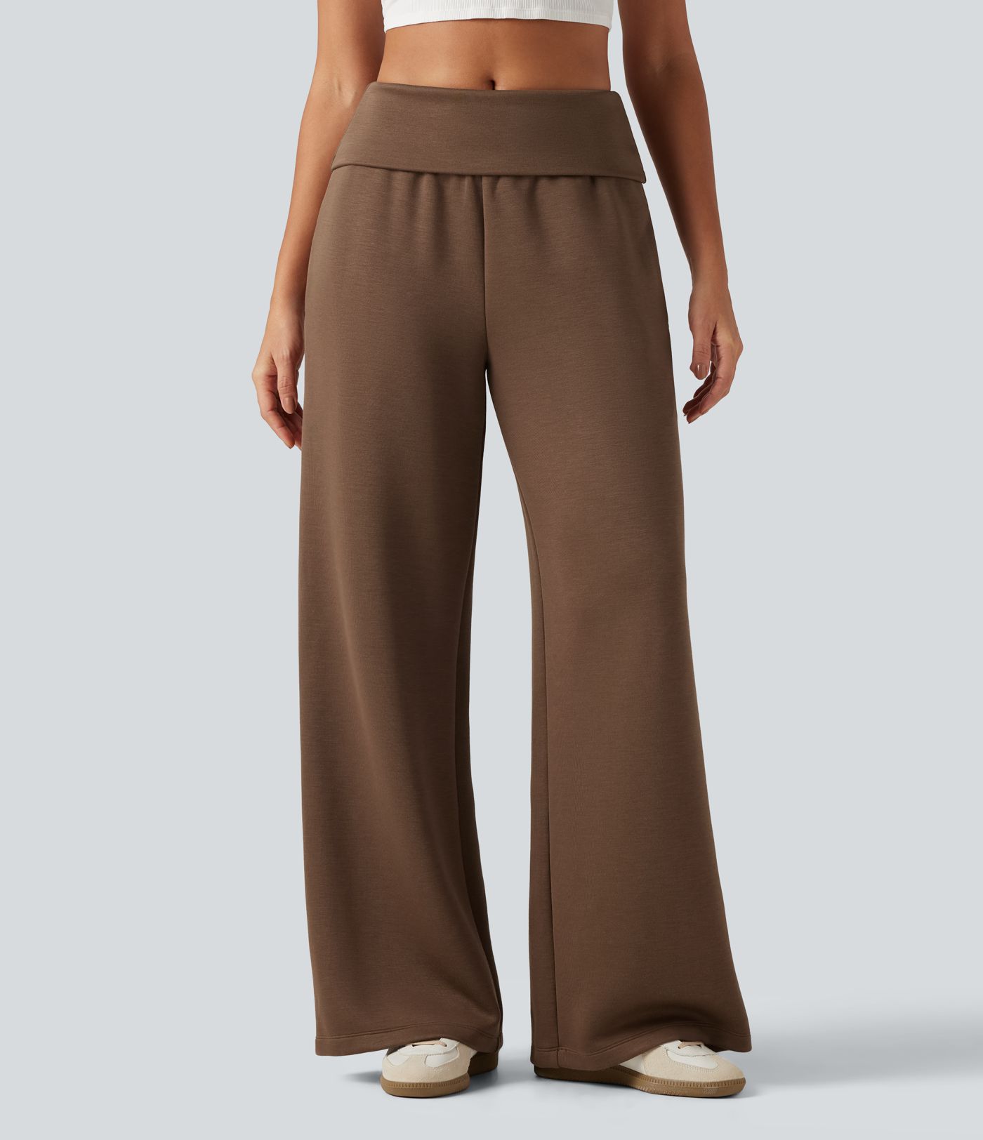 Pantalon de jogging baggy taille mi-haute à ceinture repliable avec poches
