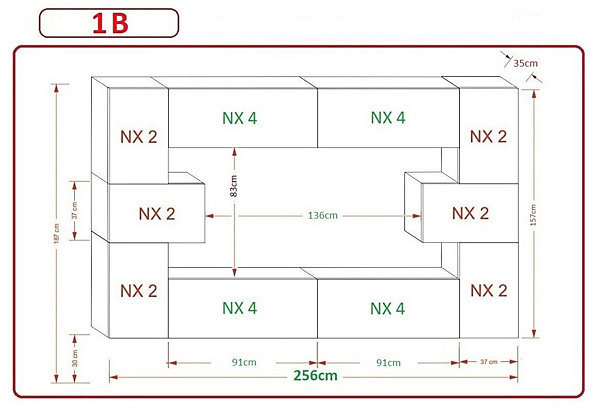Ensemble meuble TV NEXT 4 AN4-17BW-HG21-1B noir-blanc brillant 256 cm