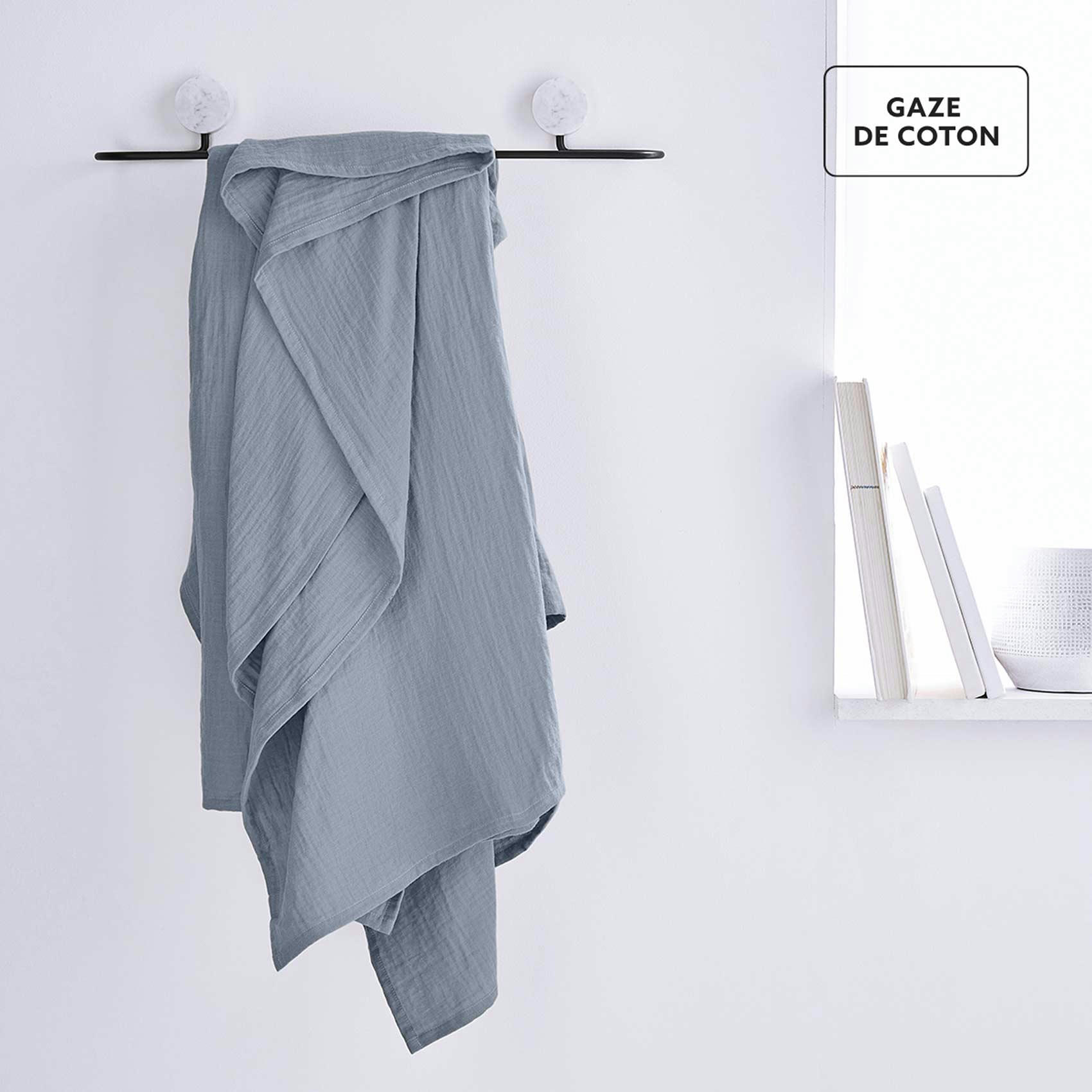 ESSENTIAL - Plaid xl en gaze de coton acier 200 x 150