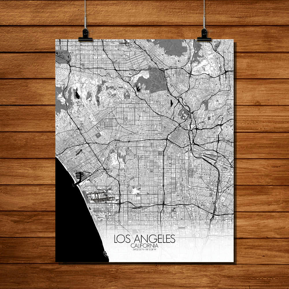 - Affiche Los angeles Carte N&B 40x50