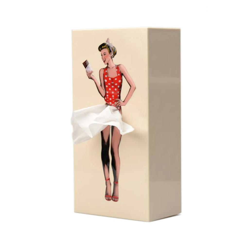 TISSUE UP - Boite à mouchoirs jupe crème 25,5x13x7,8cm