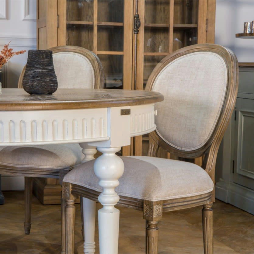 MEDAILLON - Lot de 2 chaises en bois et lin premium beige
