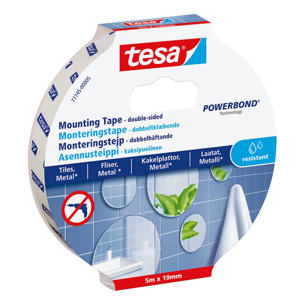 MONTERINGSTAPE TESA VÅTROM FLISER OG METALLER 5MX19MM