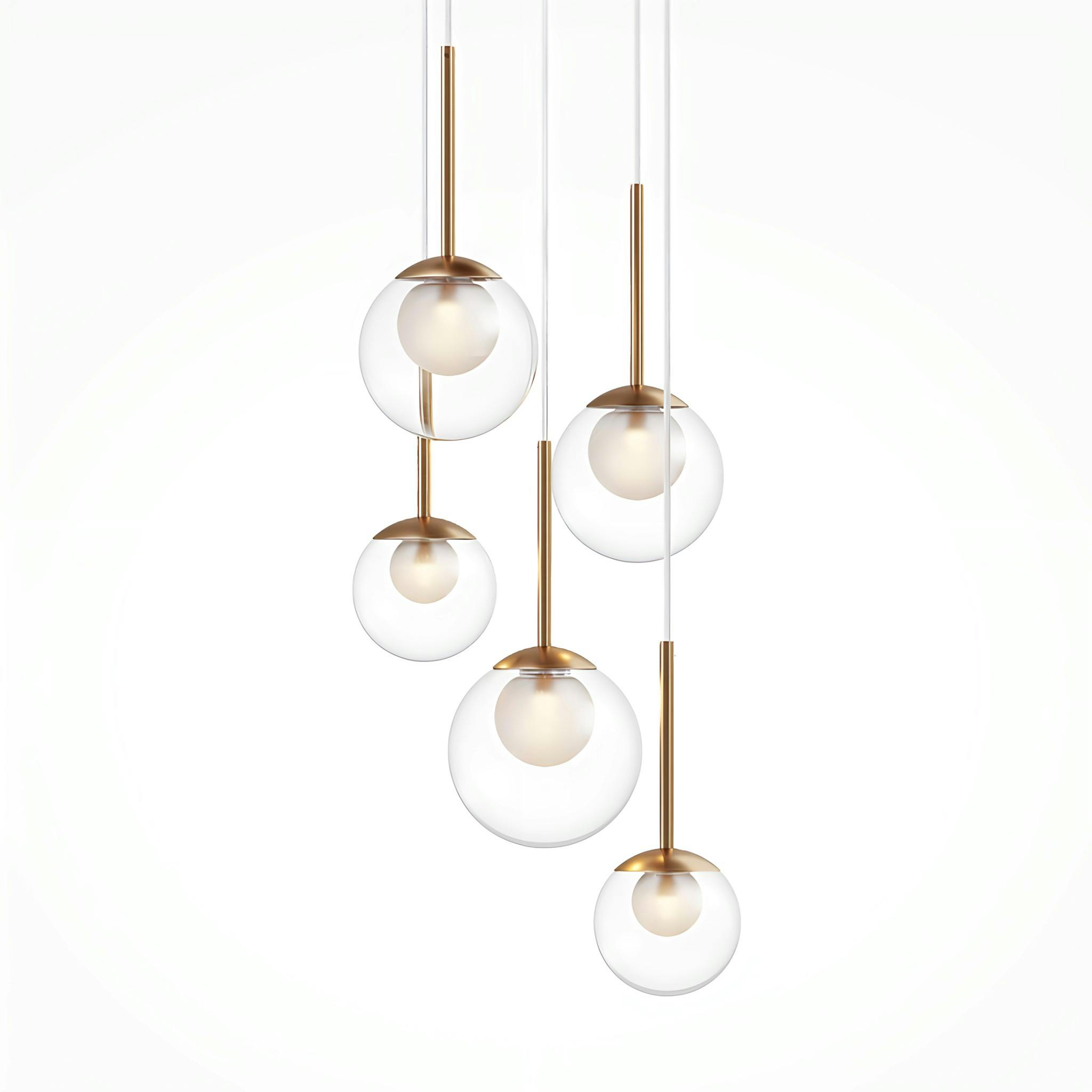 Suspension moderne verre & or - 5 globes en grappe DELTONA