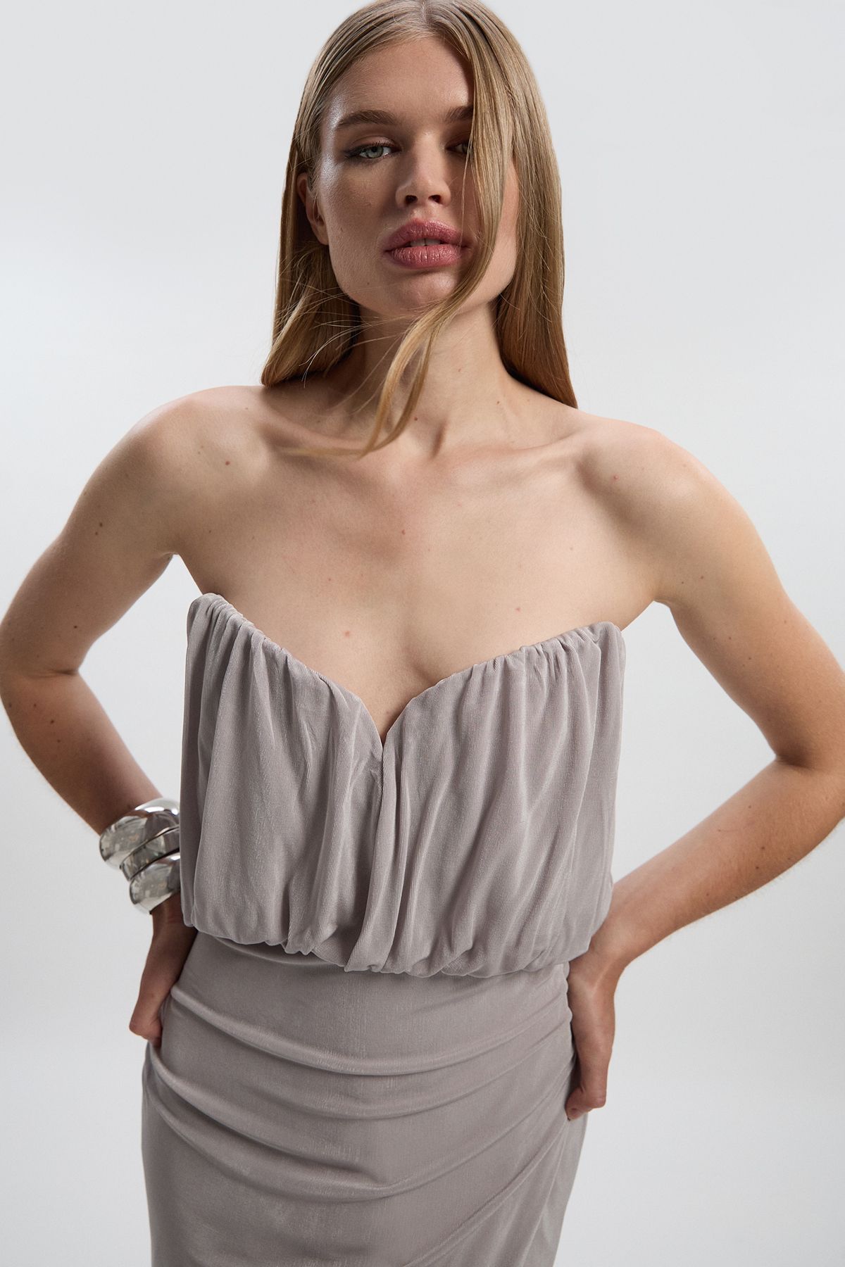 KarenMillen Drapey Crepe Bandeau Split Maxi Dress