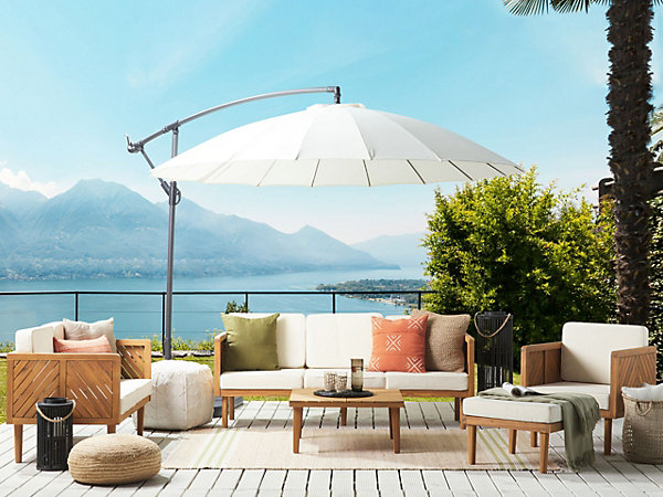 Ensemble de salon de jardin avec table et ottoman 6 places BARATTI Acacia Marron