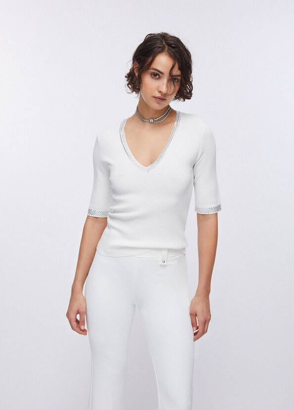 T-shirt in maglia con strass