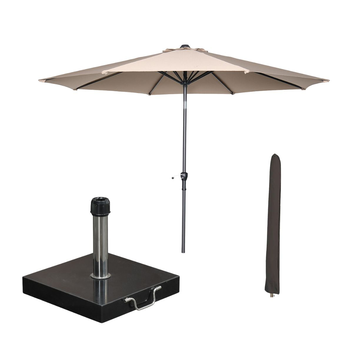 Garden Impressions stokparasol Lotus taupe Ø300 cm met Cosmo voet en hoes
