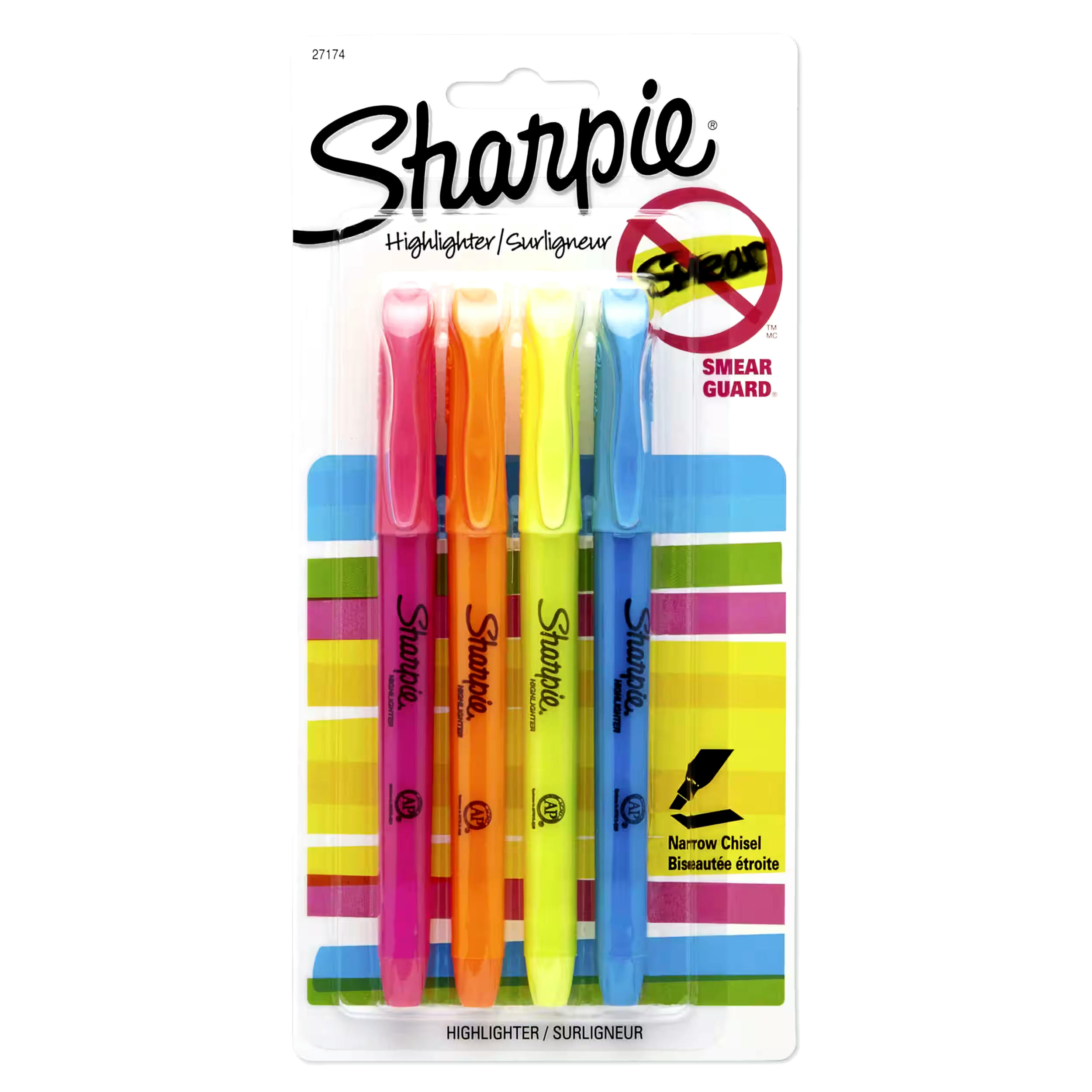 Sharpie Pocket Highlighters, Assorted Colours, Chisel Tip, 4 Count