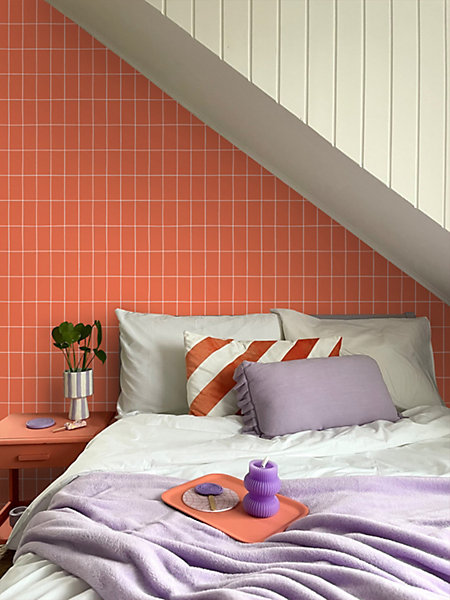 ESTAhome papier peint carrelage orange et blanc 50 x 900 cm
