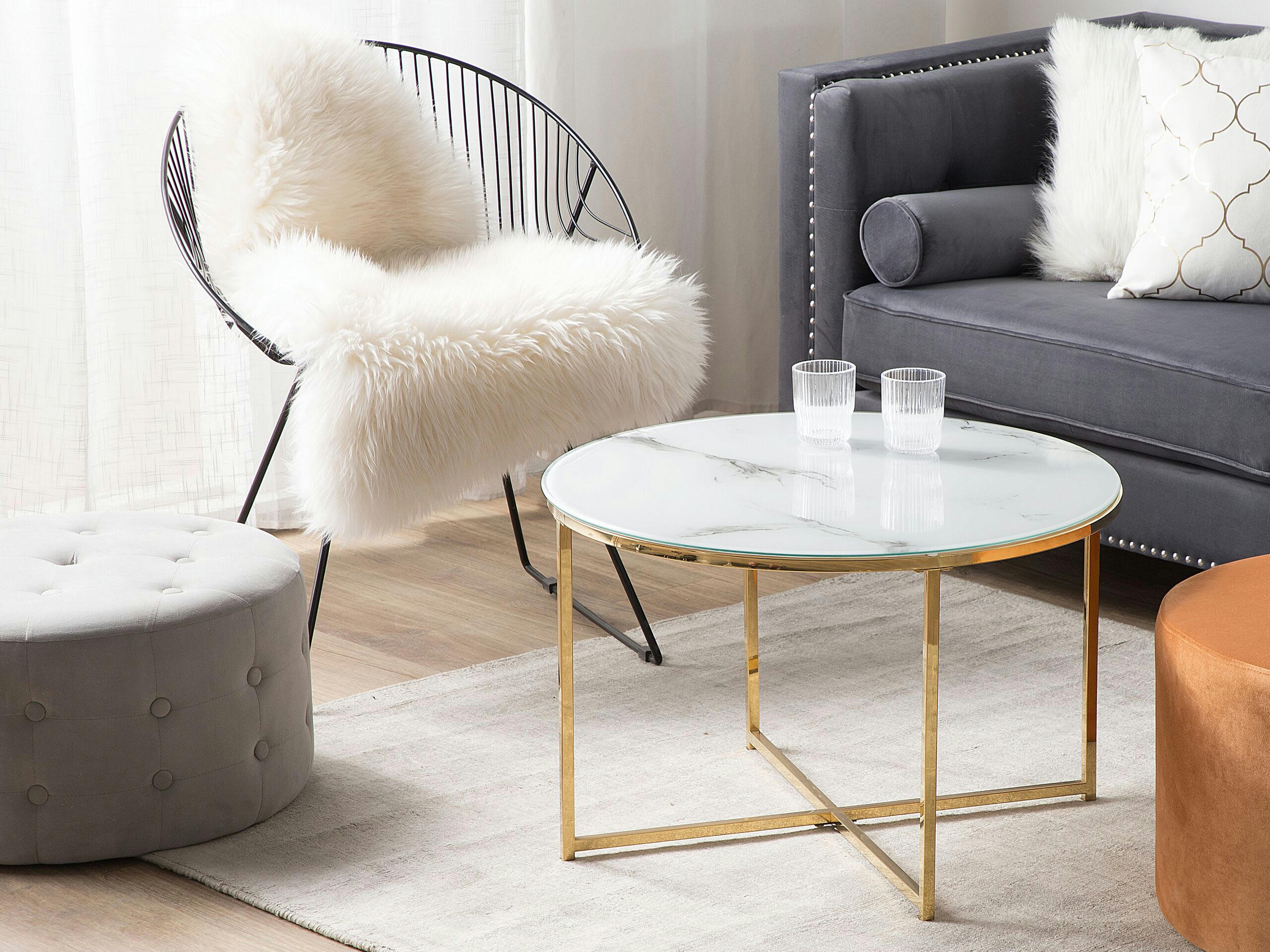 QUINCY - Table basse effet marbre blanc structure dorée