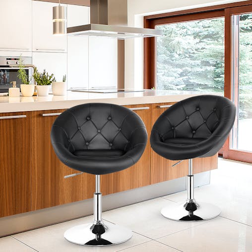 NNECW Swivel Round Tufted Back Chair Accent Chair with PU Leather and Chromed Base