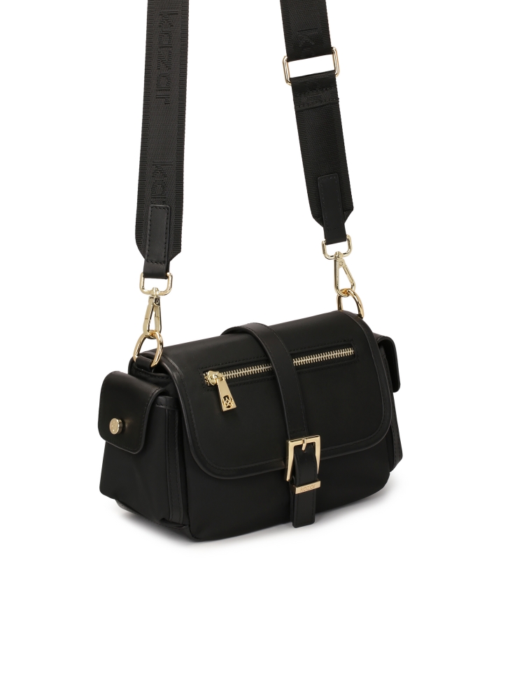 Black handbag with side pockets
