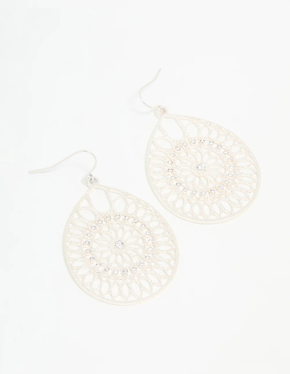 Silver Diamante Filigree Drop Earrings