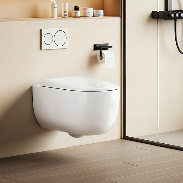 EMKE Toilettes Suspendue 555x365x355 mm Blanc Brillant, Design Sans Bord, Abattant à Fermeture Douce et Démontage Facile