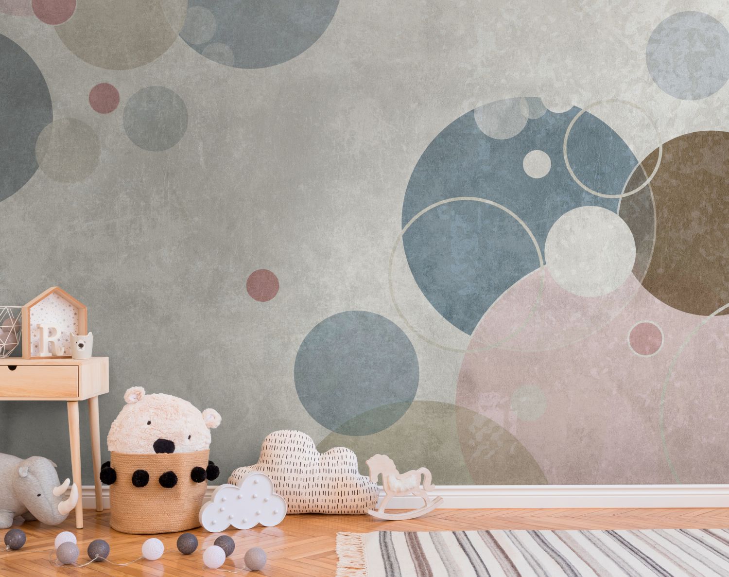 One Wall one Role fotobehang stip grijs, beige, blauw, roze en bruin - 371 x 280 cm - AS-383071