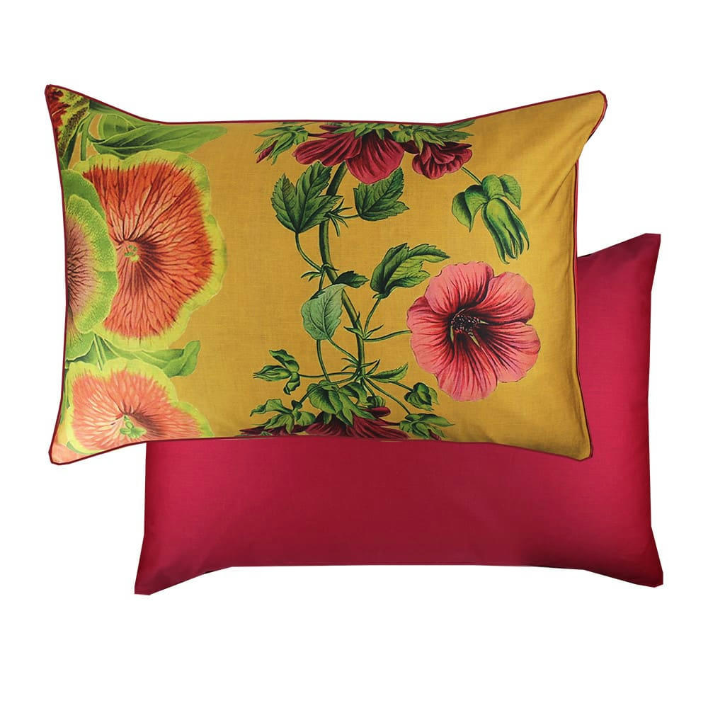 ESTAMPES CURRY - Taie d'oreiller  satin de coton 120 fils/cm² jaune 63x63