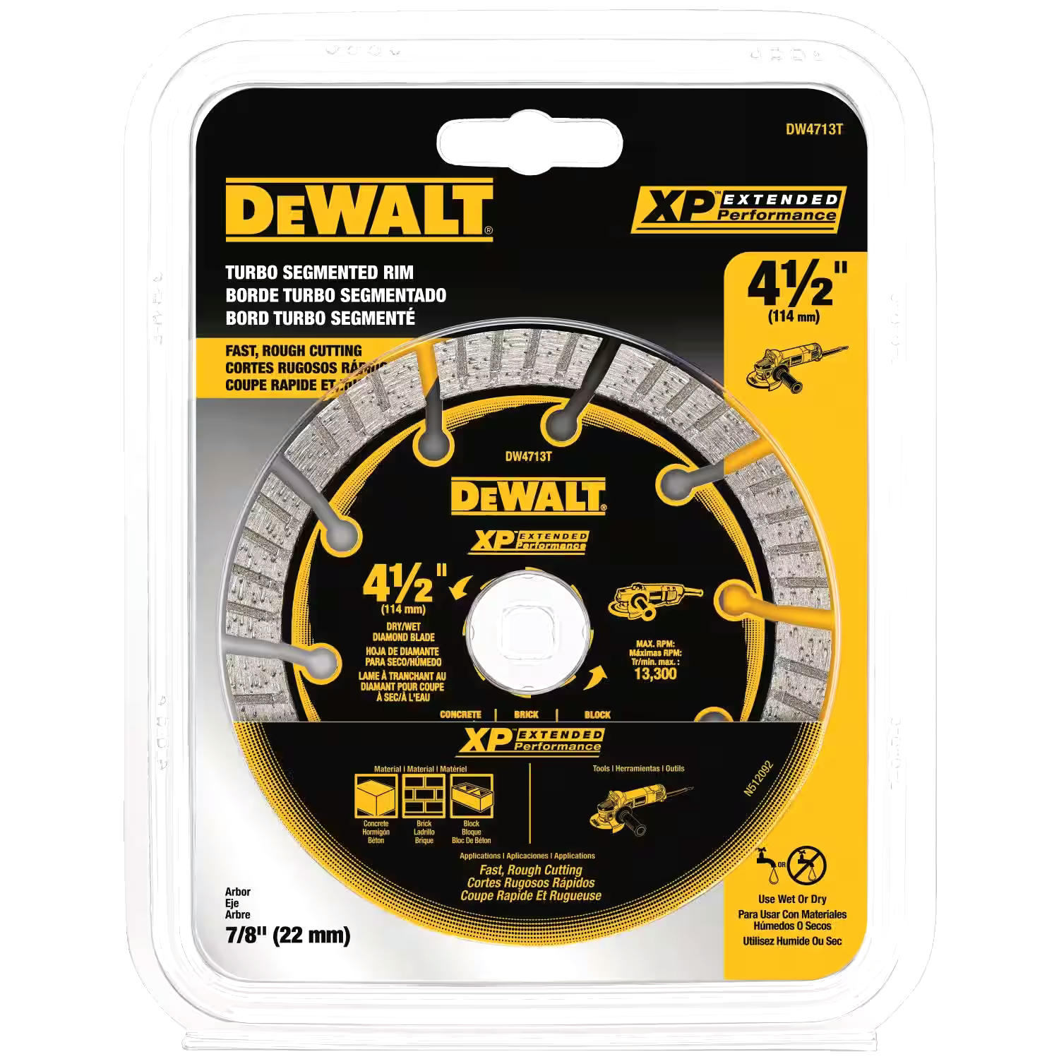 DEWALT DW4713T 4-1/2-in Diamond Turbo Segmented Rim Circular Saw Blade for Brick, Concrete