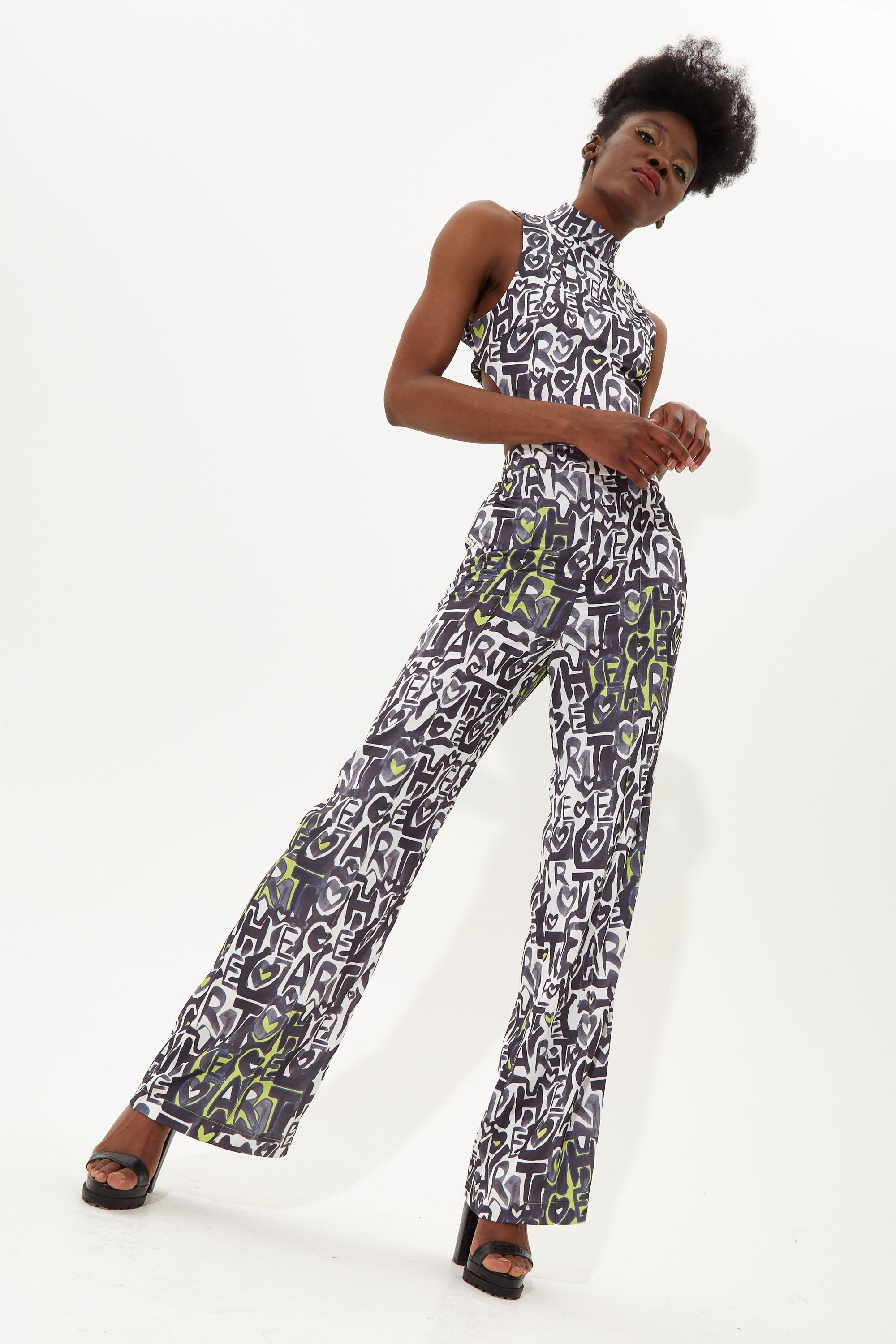 House of Holland Abstract Print High Neck Jumpsuit With A Cut Out Back