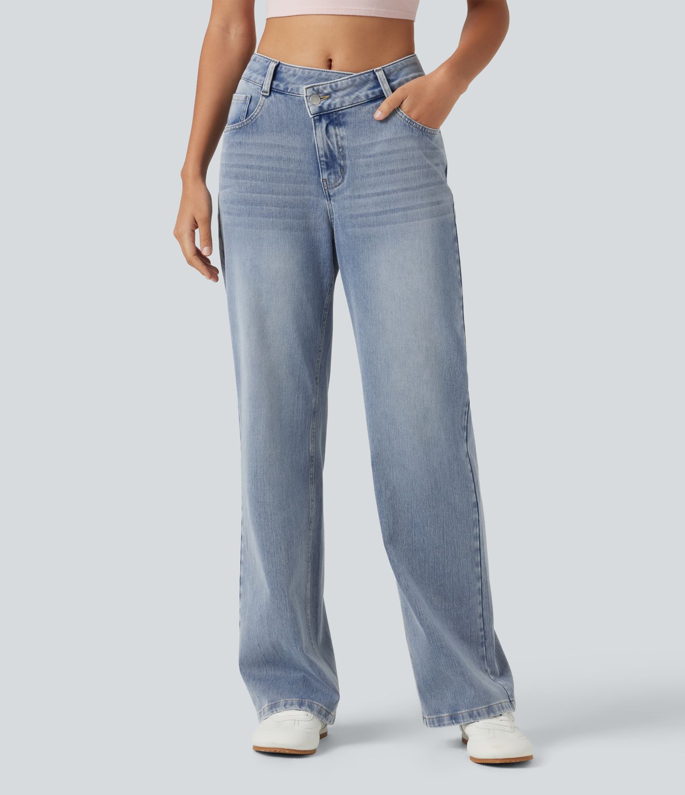 Jean droit Halara Flex™ taille mi-haute asymétrique avec poches