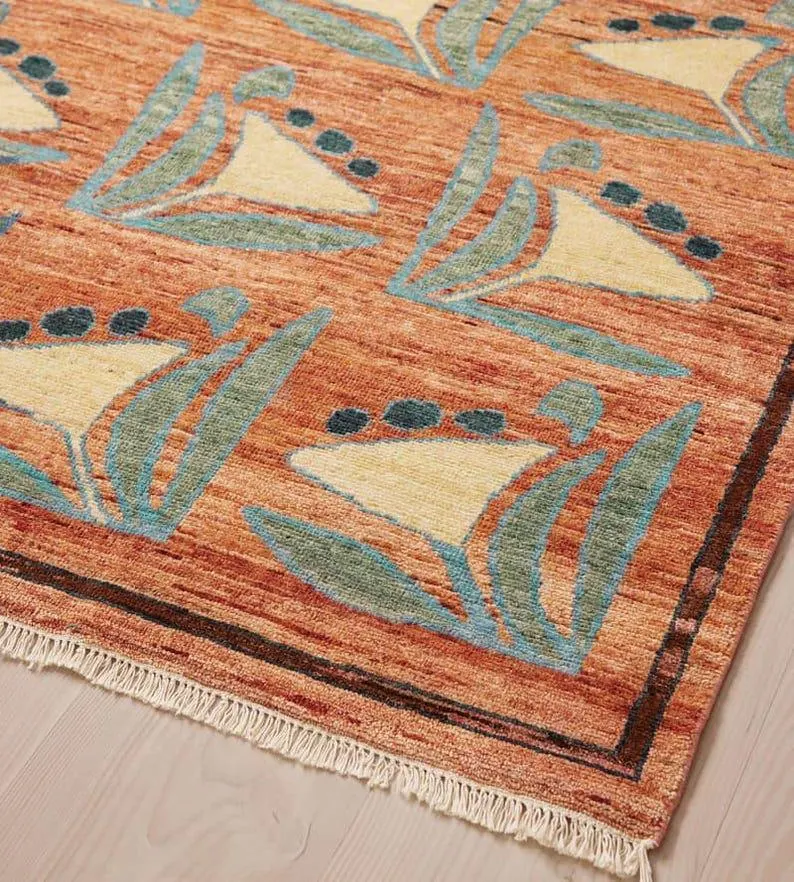 Hand Knotted Modern Geometric Rug: Unique Pattern Wool Carpet