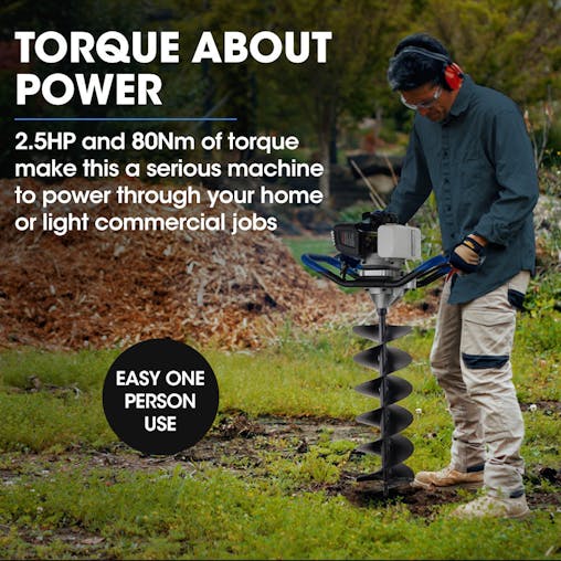 NNEMB PD750 52cc 2-Stroke Petrol Post Hole Digger, 200mm Auger w/ 600mm Extension Shaft