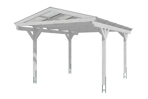 Carport SKAN HOLZ Westerwald 362x541, bois lamellé-collé, traitement coloré blanc
