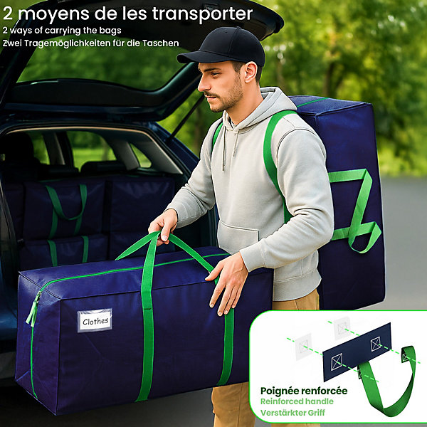 Lot de 10 sacs de demenagement grand format avec sangles et poignee bleu VOUNOT