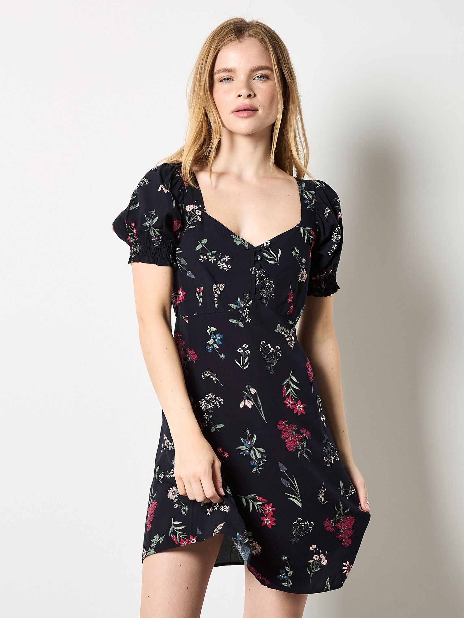 Apricot Botanical Floral Smocked Mini Dress