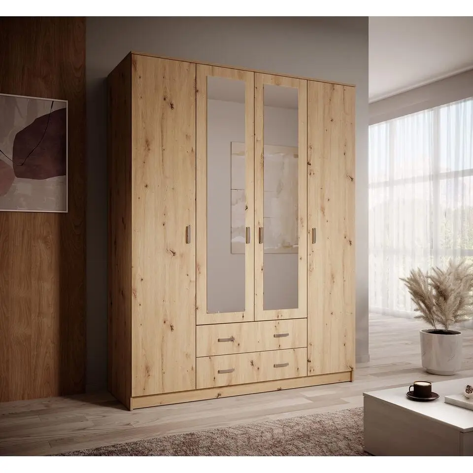 Meubella - Kledingkast Hinto - Eiken - 160 cm - Met spiegel