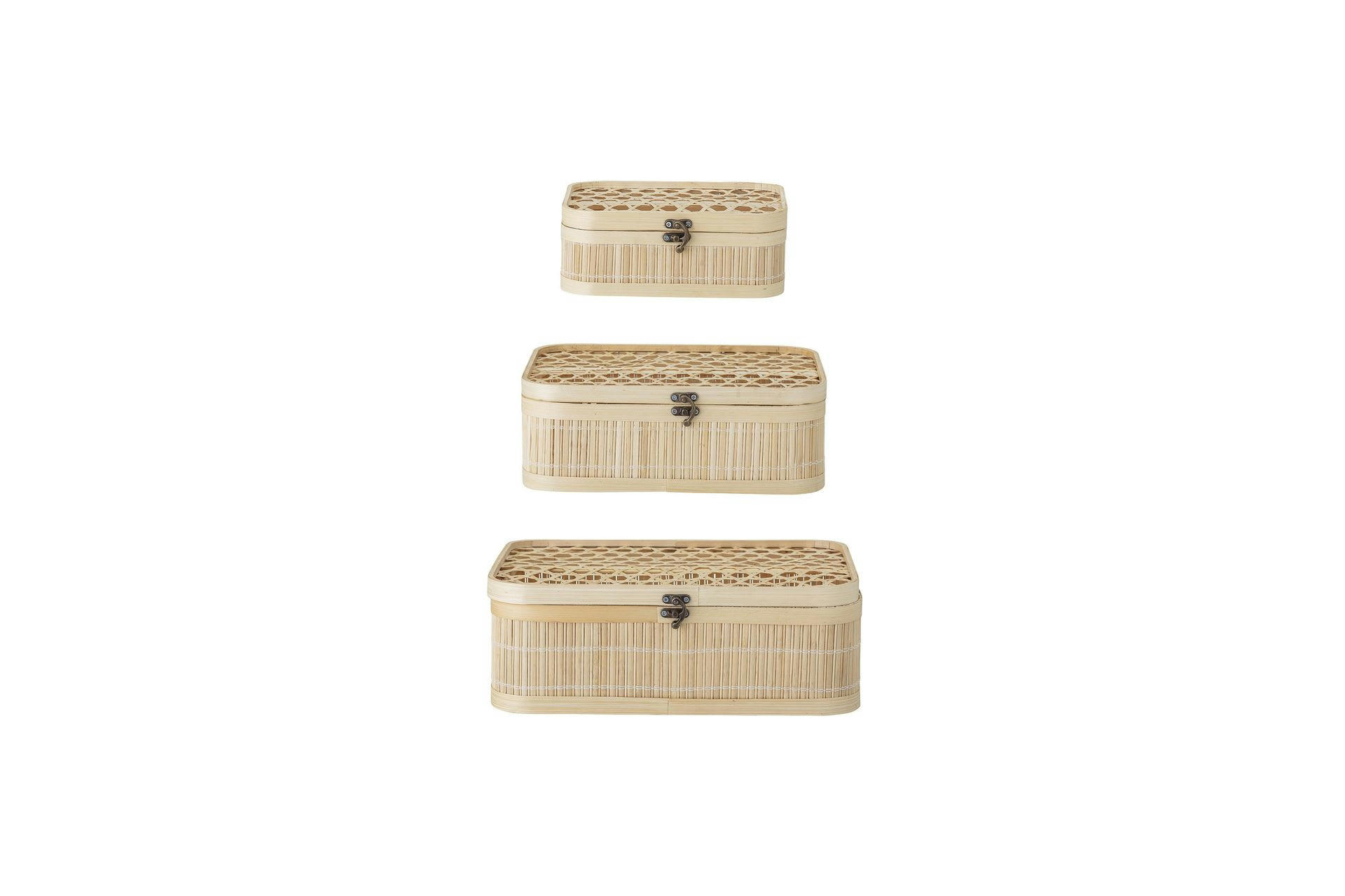 JACH - Lot de 3 boîtes de rangement avec couvercle en rotin beige